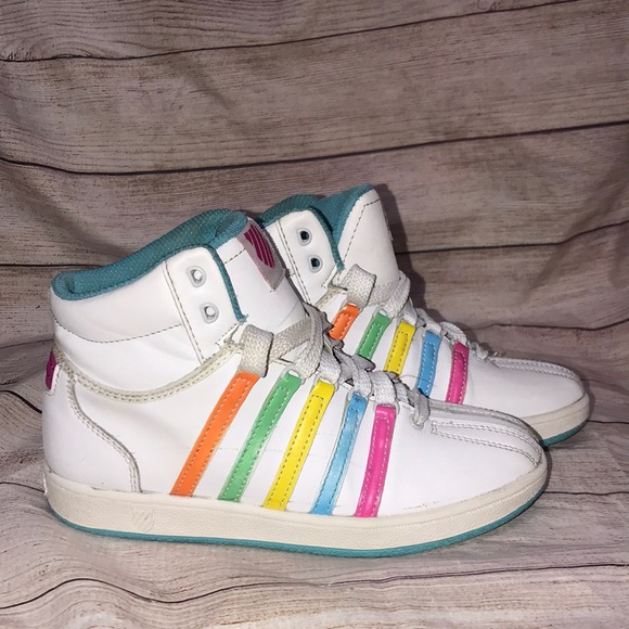 K-Swiss Varsity Hi Rainbow Stripe Shoes GUC 3Y Women’s 5 - Picture 1 of 11